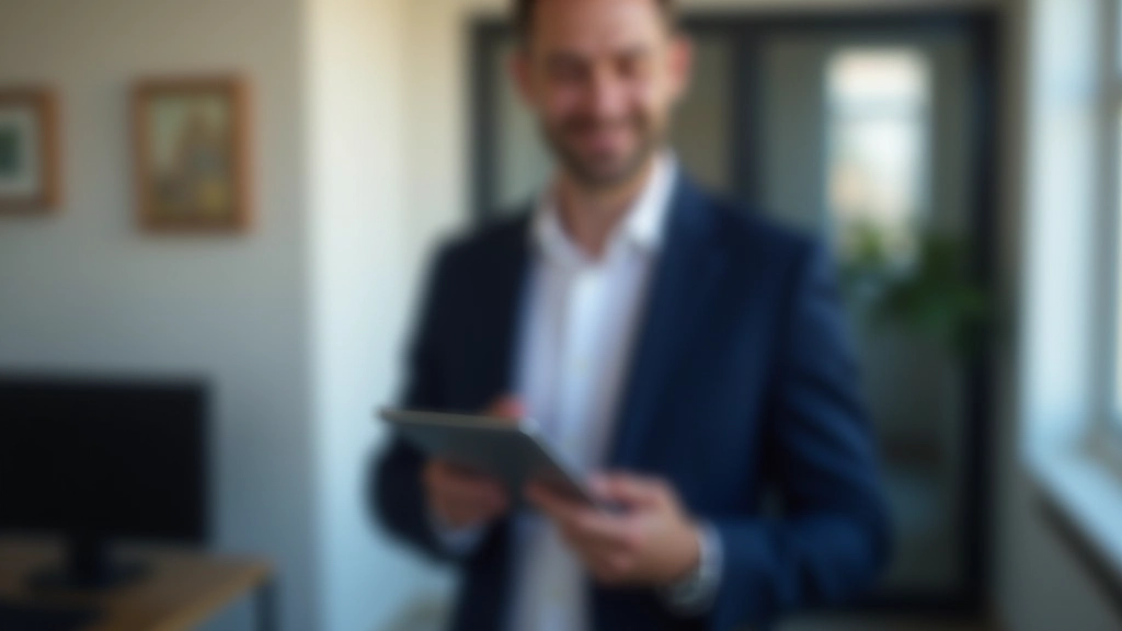 Realitní agent ukazuje na tablet s nabídkou nemovitostí potenciálnímu kupujícímu