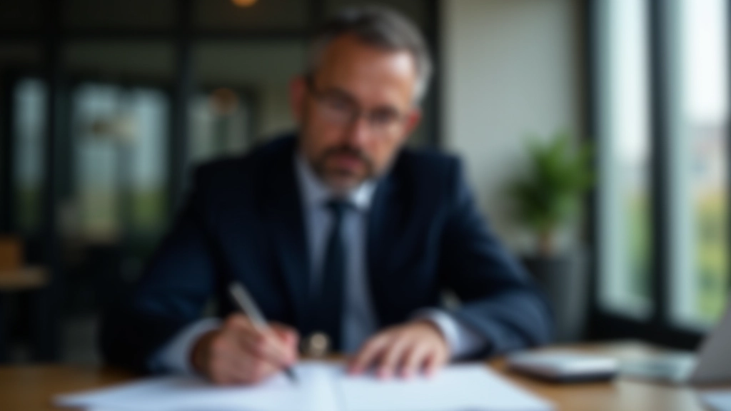 Konzultant v kancelářském oblečení s vážným výrazem při podpisu dokumentů