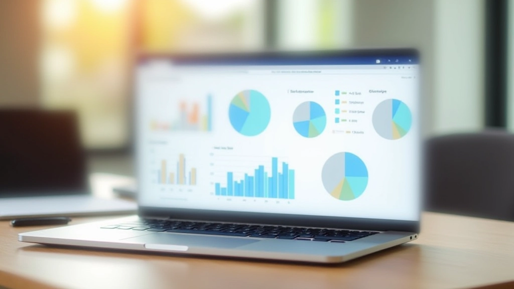 Grafika na obrazovce notebooku zobrazující finanční analýzu s grafem, čísly a kalkulačkou