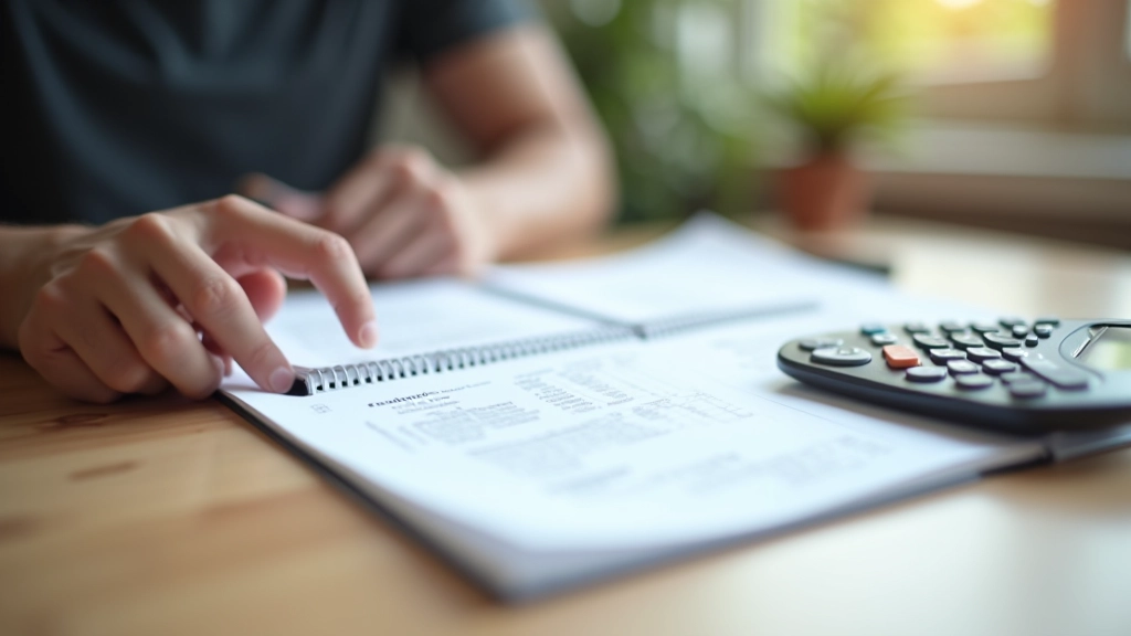 Notebook s tabulkami a kalkulačkou na pracovním stole, finanční plánování