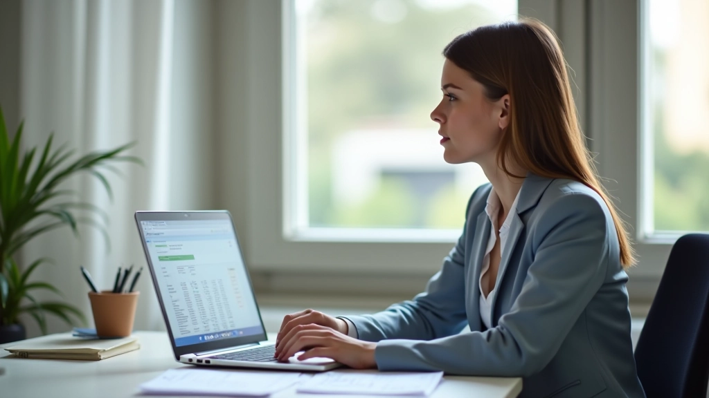 Žena pracující na počítači s finančními grafy a tabulkami